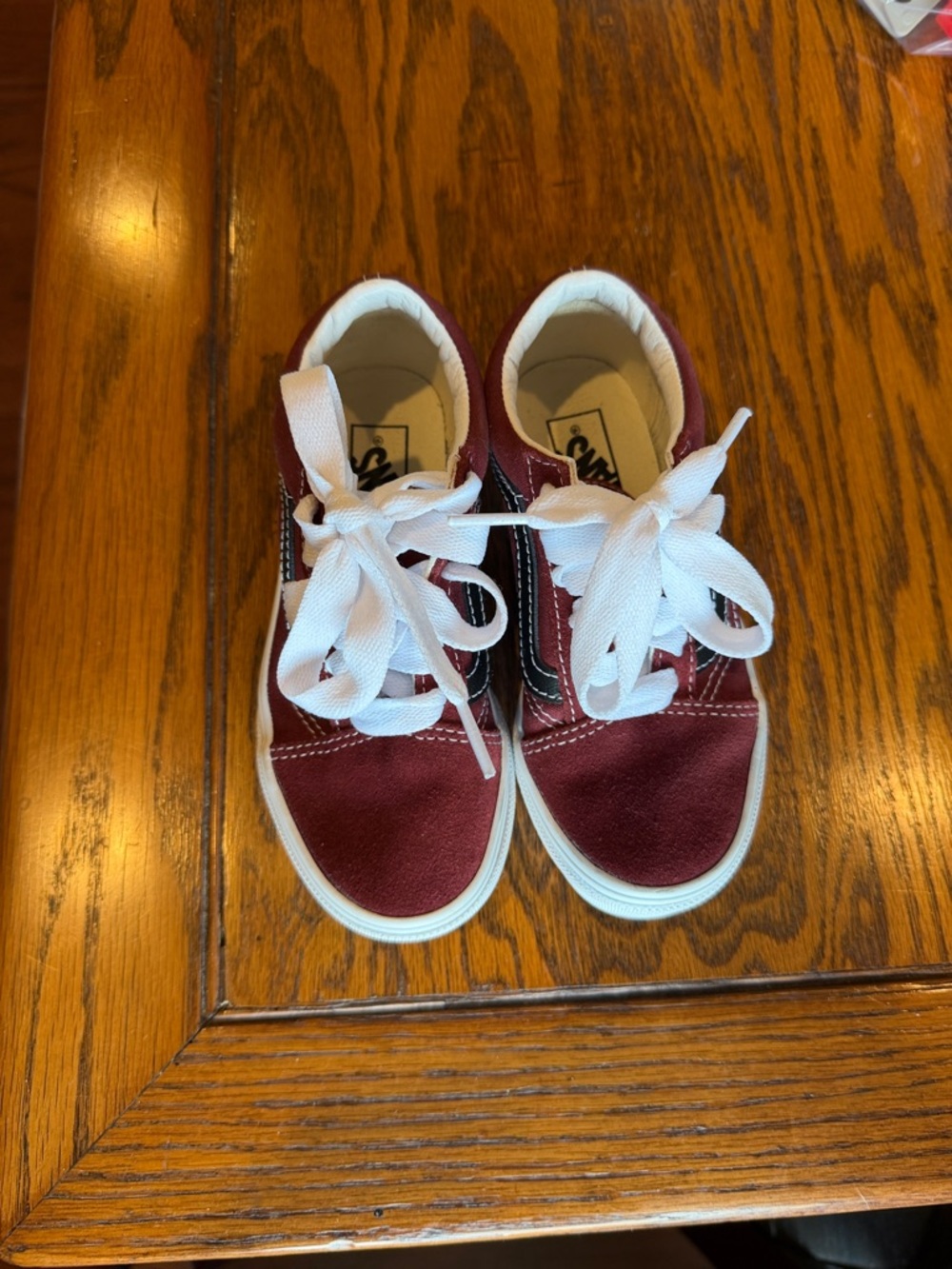 Vans Kids Maroon Low-Top Sneakers with White Laces